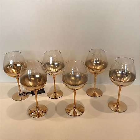 CONJUNTO 6 TAÇAS DE VIDRO COM DEGRADE DOURADO