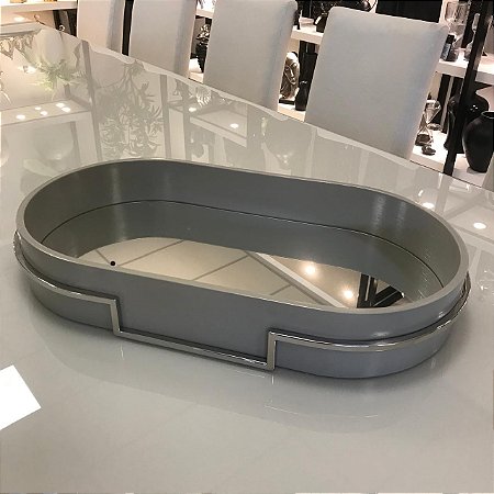 BANDEJA DECORATIVA 110 - INOX E MADEIRA CINZA