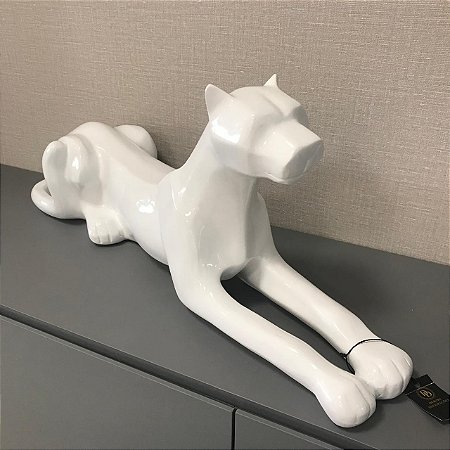 LEOPARDO DEITADO BRANCO EM RESINA