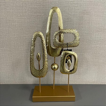 ESCULTURA DECORATIVA EM METAL DOURADA GEOMETRICOS