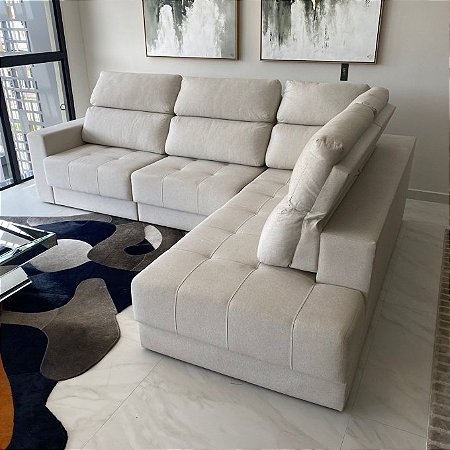SOFÁ OZZI EM L RECLINAVEL EM LINHO