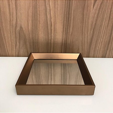 BANDEJA DE MADEIRA QUADRADA BRONZE COM ESPELHO