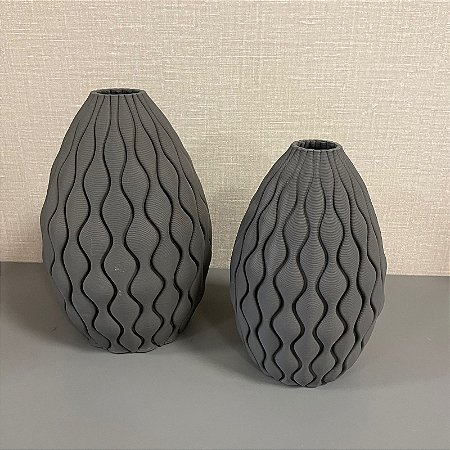 VASO DECOR CERÂMICA CINZA FOSCO 3D G 27cm M 24cm