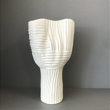 VASO DECORATIVO CERAMICA BRANCO 40X23X14CM