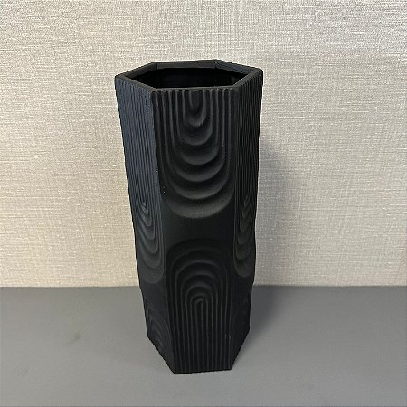 VASO DECOR CERÂMICA PRETO - GRANDE .