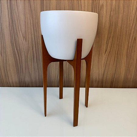 CACHEPOT COM SUPORTE OFF WHITE EM MADEIRA GRANDE 61X30CM