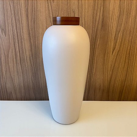 VASO GARRAFA VERONA DE CERAMICA COM TAMPA EM MADEIRA GRANDE 51X23CM