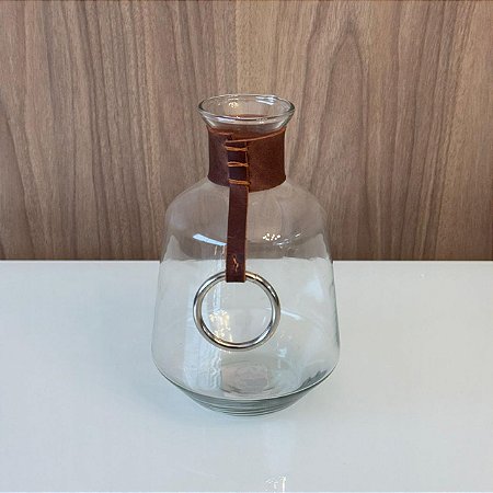VASO SOLITARIO DE VIDRO COM COURO E AGORLA