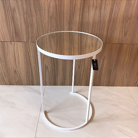 MESA LATERAL SHOPIE COM METAL BRANCO E TAMPO ESPELHO