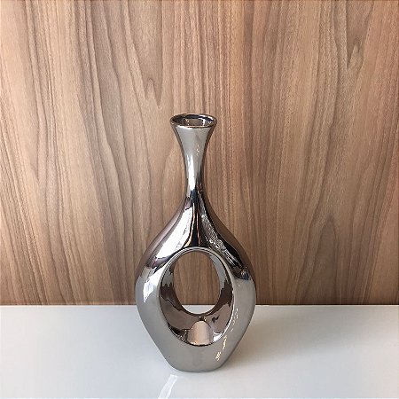 VASO DECORATIVO GARRAFA DE CERAMICA PRATA  PEQUENO