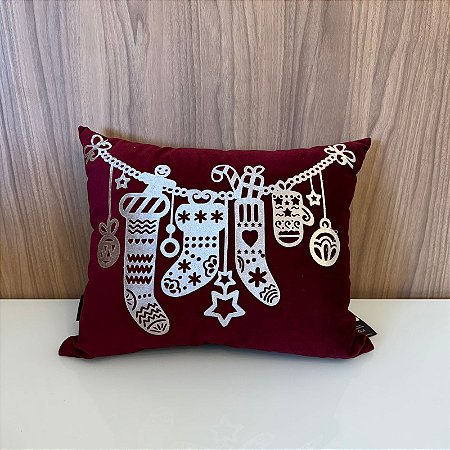 ALMOFADA VERMELHA SUEDE RINEIRA NATAL COM APLICACAO