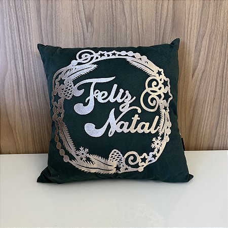 ALMOFADA SUEDE VERDE ESCURO COM APLICAÇÃO - FELIZ NATAL