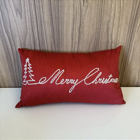 ALMOFADA RINEIRA SUEDE VERMELHA COM BORDADO NATAL