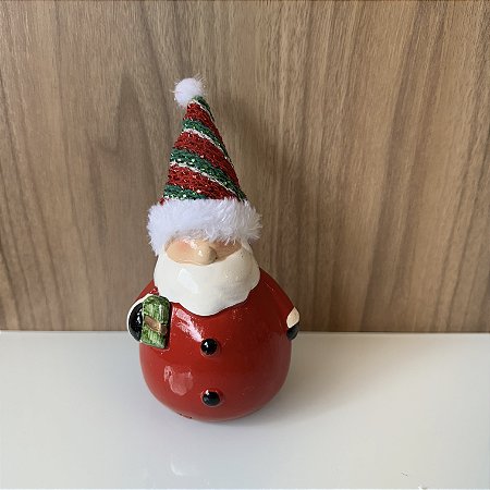 ESCULTURA PAPAI NOEL EM CERAMICA TOUCA COM LED