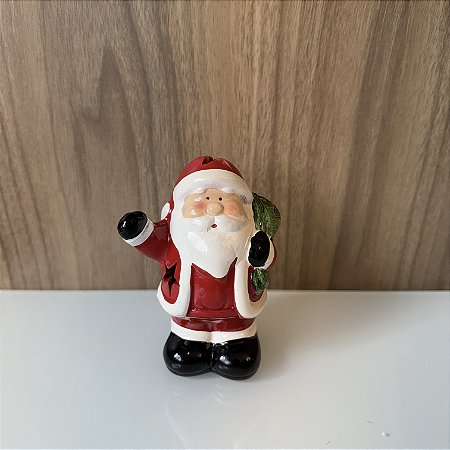 MINI ESCULTURA PAPAI NOEL EM CERAMICA COM LED