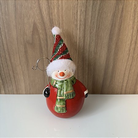 ESCULTURA BONECO DE NEVE EM CERAMICA COM PORTA RECADOS