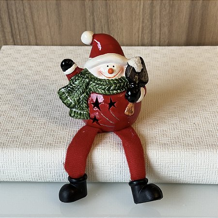 MINI ESCULTURA BONECO DE NEVE COM PERNINHAS SOLTAS
