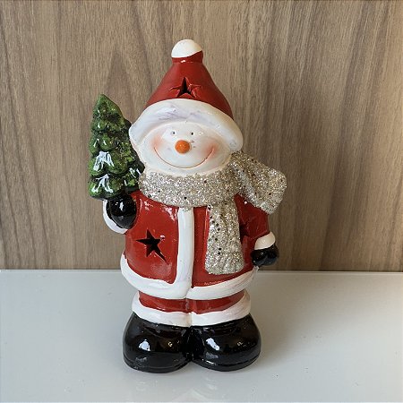 BONECO DE NEVE COM CACHECOL GLITER EM CERAMICA