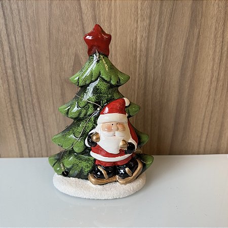 ESCULTURA ARVORE E PAPAI NOEL EM CERAMUCA COM LED
