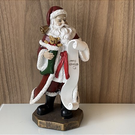 ESCULTURA PAPAI NOEL EM RESINA COM CARTA