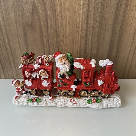 ESCULTURA TREM NATALINO EM RESINA PAPAI NOEL