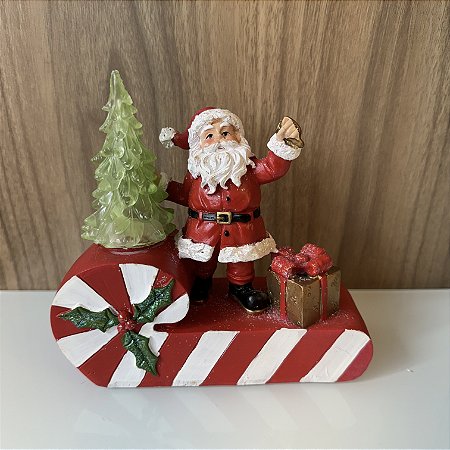 ESCULTURA TREM NATALINO EM RESINA COM LED PAPAI NOEL E PRESENTES
