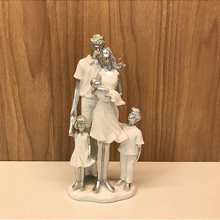 ESCULTURA / ESTATUETA CASAL COM 3 FILHOS BEBE, MENINA E MENINO