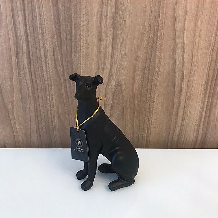 ESCULTURA CACHORRO SENTADO PRETO FOSCO PEQUENO 24X13CM
