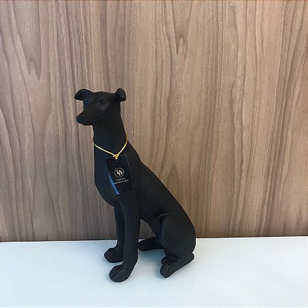 ESCULTURA CACHORRO SENTADO PRETO FOSCO MEDIO 39X18CM