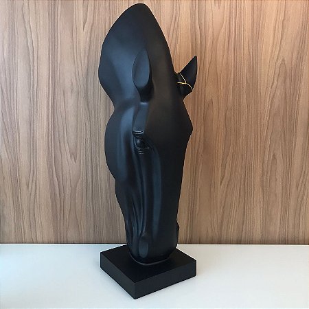 ESCULTURA CAVALO FIBRA PRETO FOSCO GG 1,06X37CM