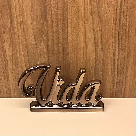 ESCULTURA PALAVRA VIDA EM CERAMICA PRATA FUME