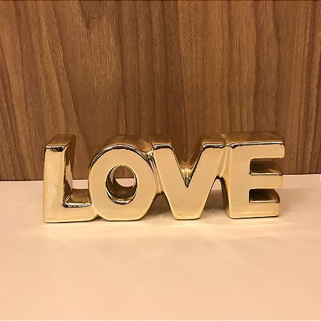 ESCULTURA PALAVRA LOVE EM CERAMICA - DOURADO