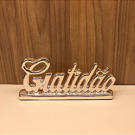 ESCULTURA PALAVRA GRATIDÃO CERAMICA -PRATA