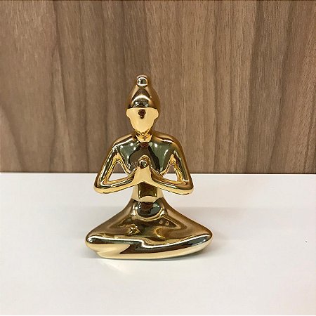 ESCULTURA / ESTATUETA IOGA MEDITANDO DOURADA MINI
