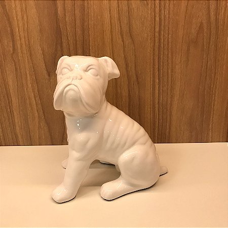 ESCULTURA BULDOG  EM CERAMICA BRANCO