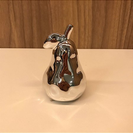 ESCULTURA PERA EM CERAMICA  PRATA MINI
