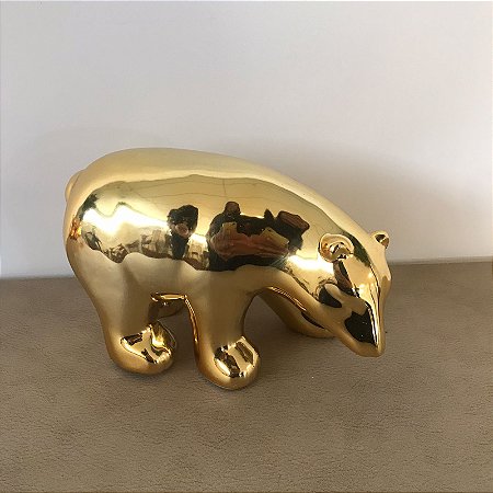 ESCULTURA URSO EM CERAMICA DOURADO