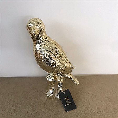 ESCULTURA PAPAGAIO EM CERAMICA DOURADO