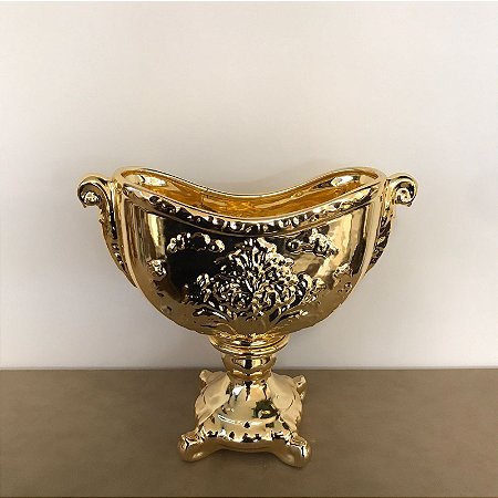 VASO TAÇA DE CERAMICA DOURADO