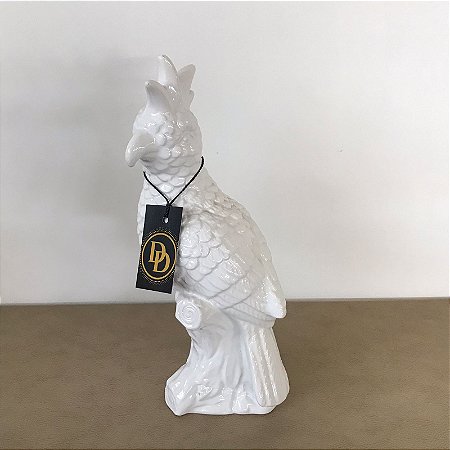 ESCULTURA CACATUA EM CERAMICA BRANCA