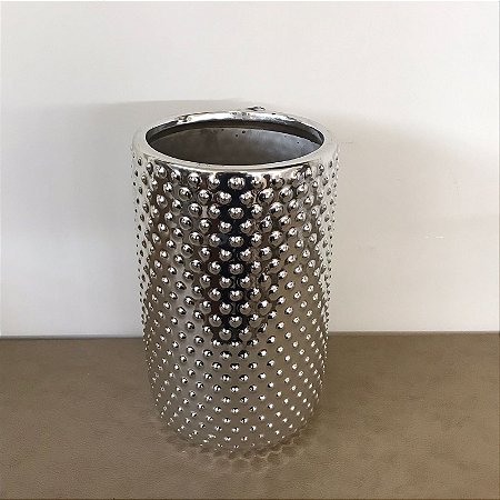 VASO EM CERAMICA DECORATIVO PRATA COM DETALHES - GRANDE