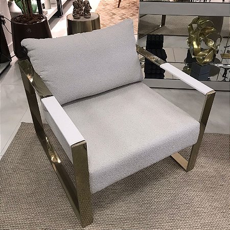 POLTRONA LAURA BEGE E INOX DOURADO