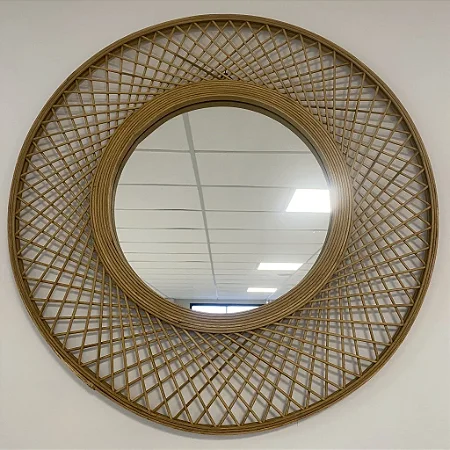MANDALA COM ESPELHO MOLDURA DE MADEIRA GRANDE 90CM