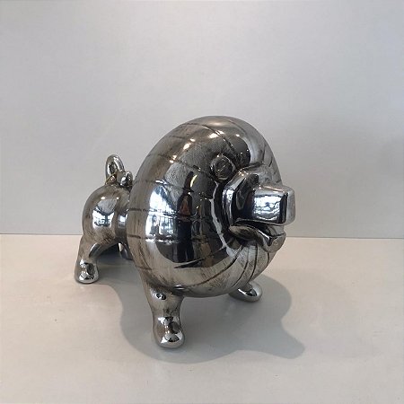 LEÃO DECORATIVO EM CERAMICA PRATA.