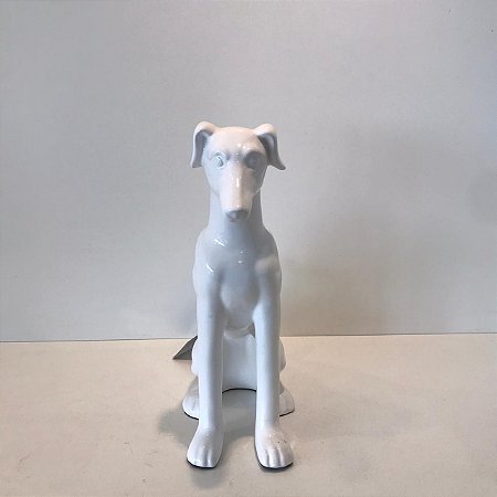 ESCULTURA CACHORRO GALGO BRANCO.