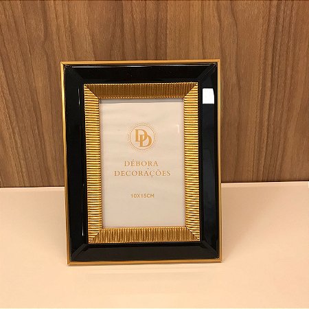 PORTA RETRATO EM MDF E ESPELHO PRETO E DOURADO