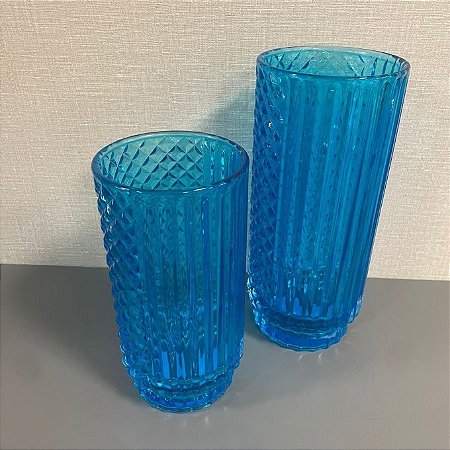 VASO DECOR DE VIDRO AZUL G 34x15cm M 28x14cm