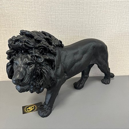 ESCULTURA LEÃO EM RESINA PRETO