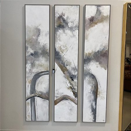 TRIO DE QUADROS EM TELA CANVA - PINTADO A MÃO ABSTRATO