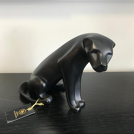 ESCULTURA NEW LEOPARDO PRETA EM RESINA 20X31CM